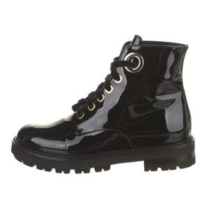 AGL‎ Patent Leather Lace Up Combat Boots in Black Size 39